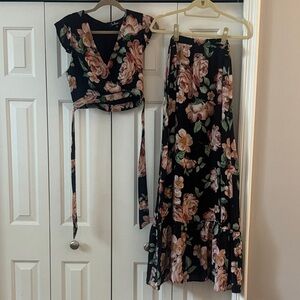 Lulu's Black and Pink Floral Two piece Dress